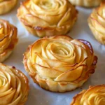 Beautiful puff pastry apple roses tarts arranged like edible roses