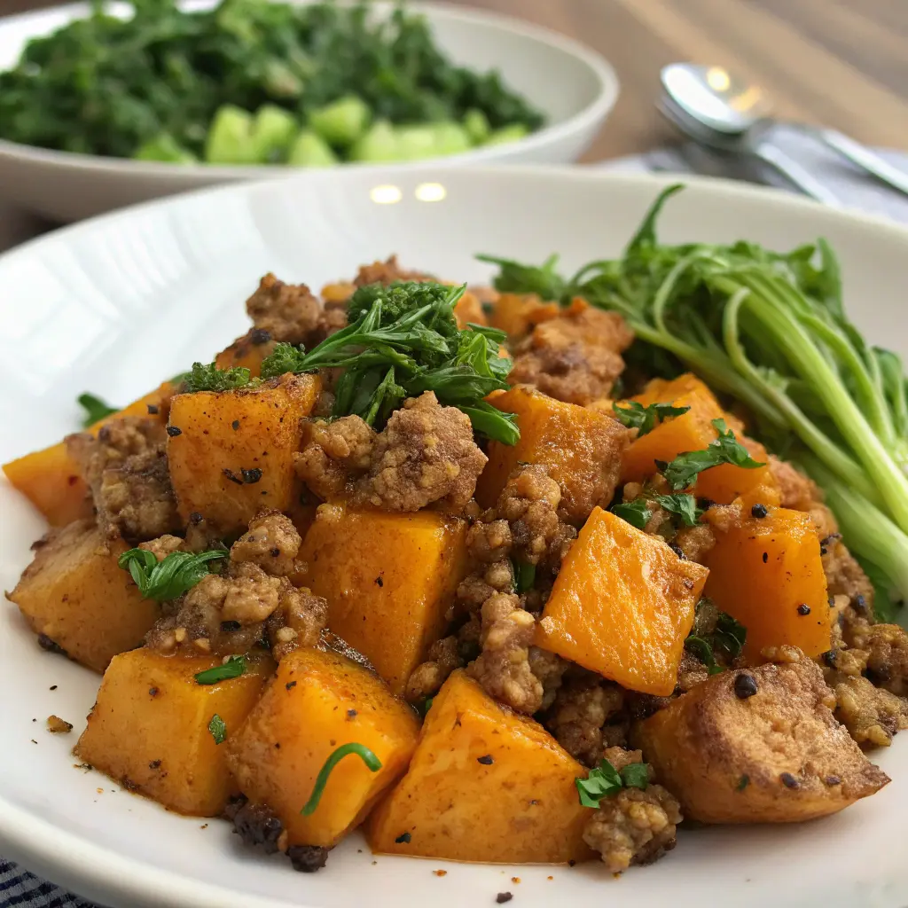 Roasted Butternut Squash with Ground Turkey