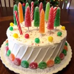 Tall Rock Candy Christmas Cake covered in sparkling sugar crystals.