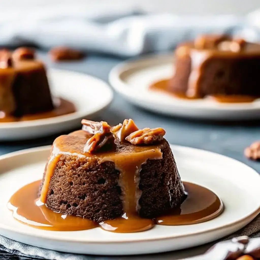 Salted Caramel Date Pudding drizzled with warm caramel sauce