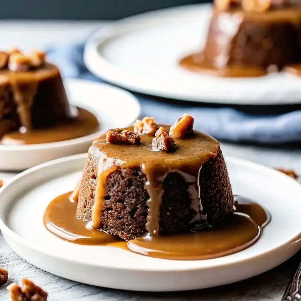 Salted Caramel Date Pudding drizzled with warm caramel sauce