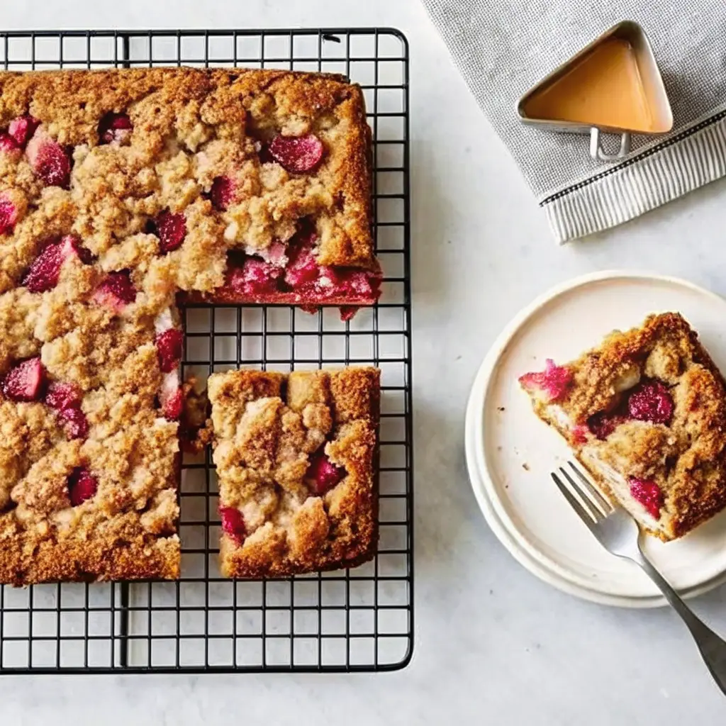 Strawberry buckle cake with crumb topping