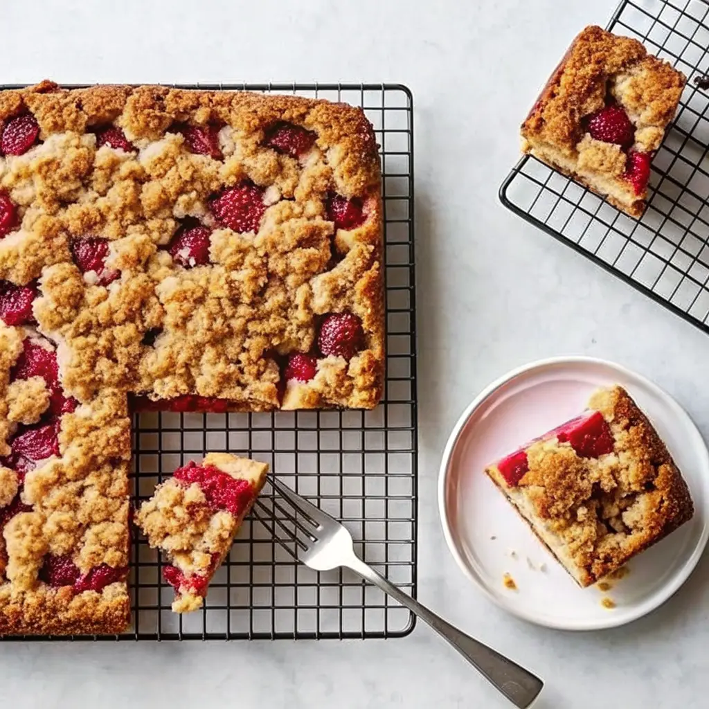 Strawberry buckle Recipe cake with crumb topping