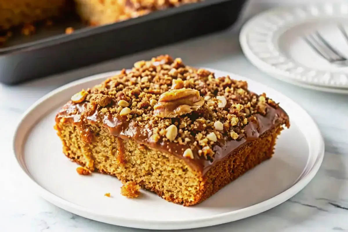 Tornado Cake Recipe with coconut pecan topping in a 9x13 pan