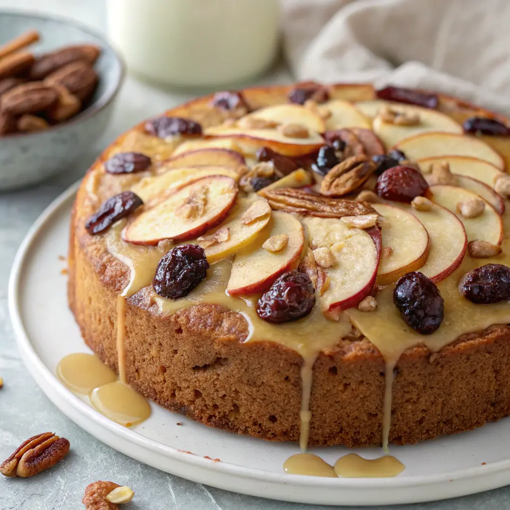 Apple Date Almond Cake with Butter Sauce