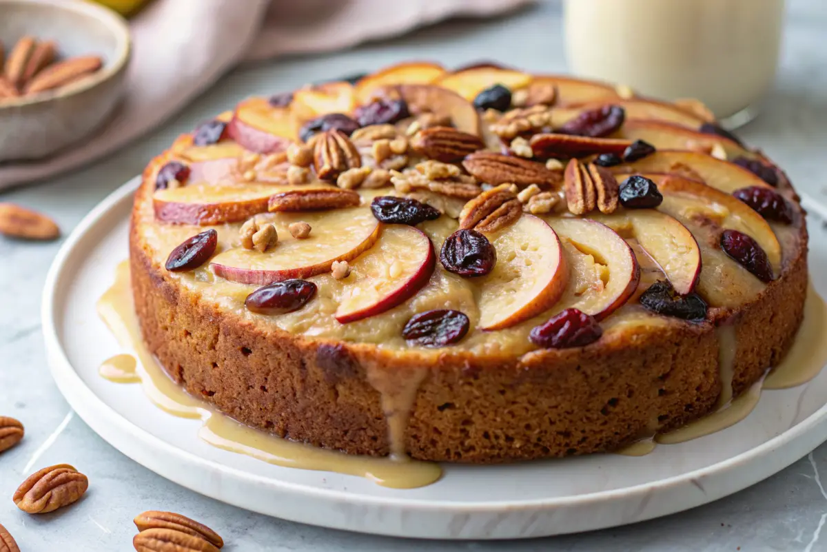 apple date almond cake with butter sauce