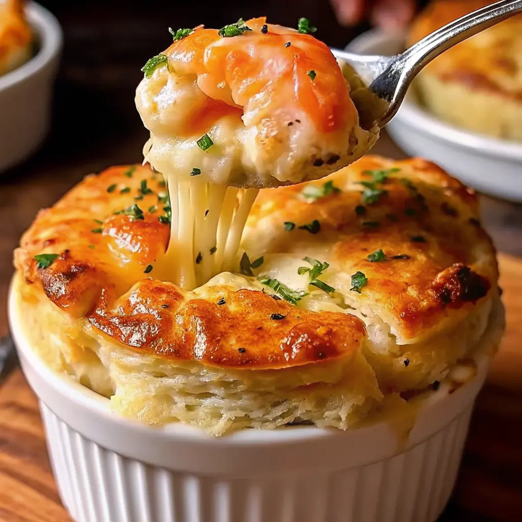 Cheddar Bay Biscuit Seafood Pot Pie with golden cheddar biscuits