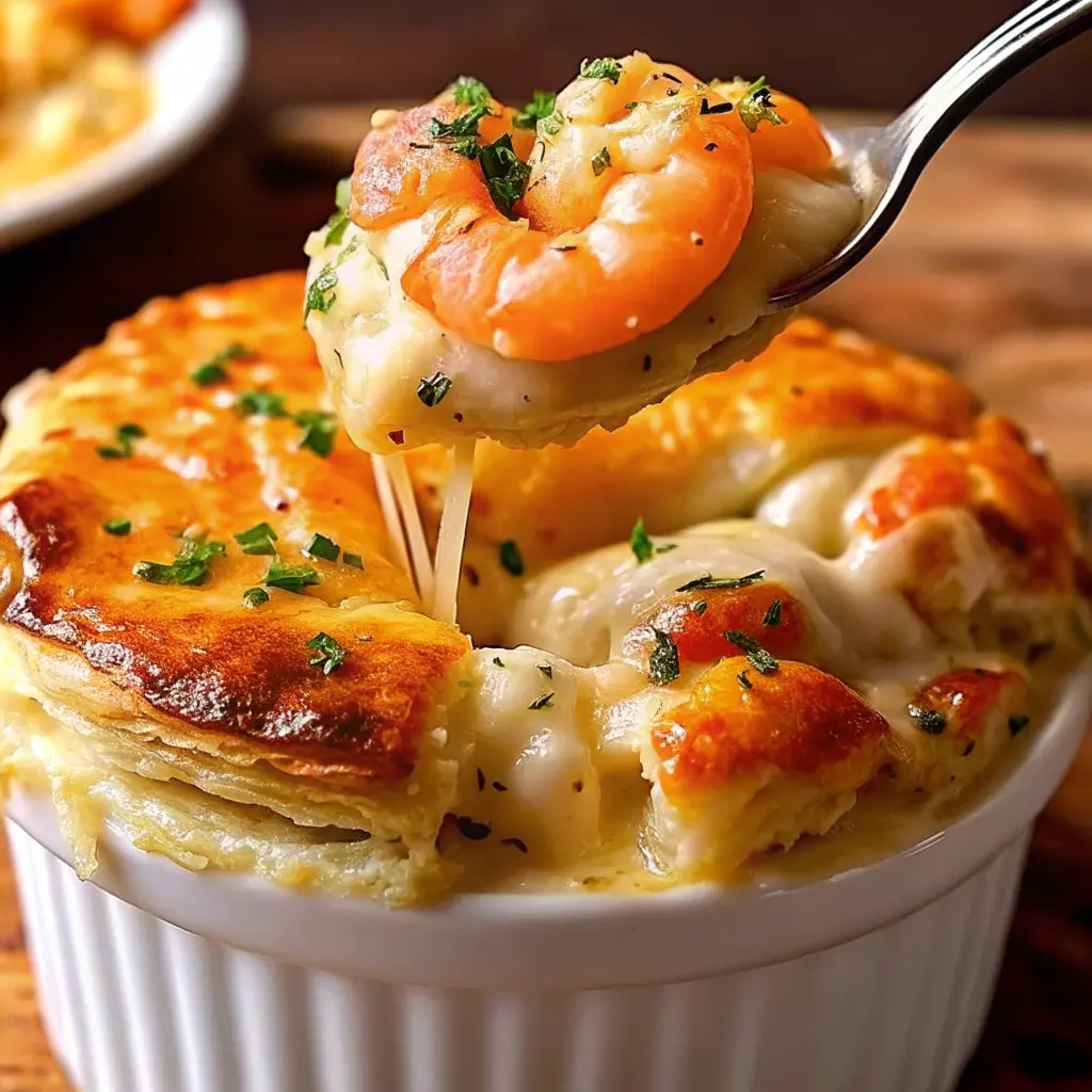Cheddar Bay Biscuit Seafood Pot Pie with golden cheddar biscuits