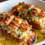 Cheesy Baked Lobster Tails Recipe with garlic butter and golden cheese topping
