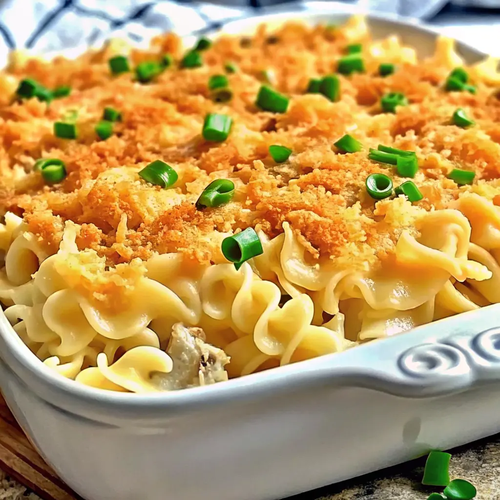 Chicken Noodle Casserole Recipe with crispy cracker topping