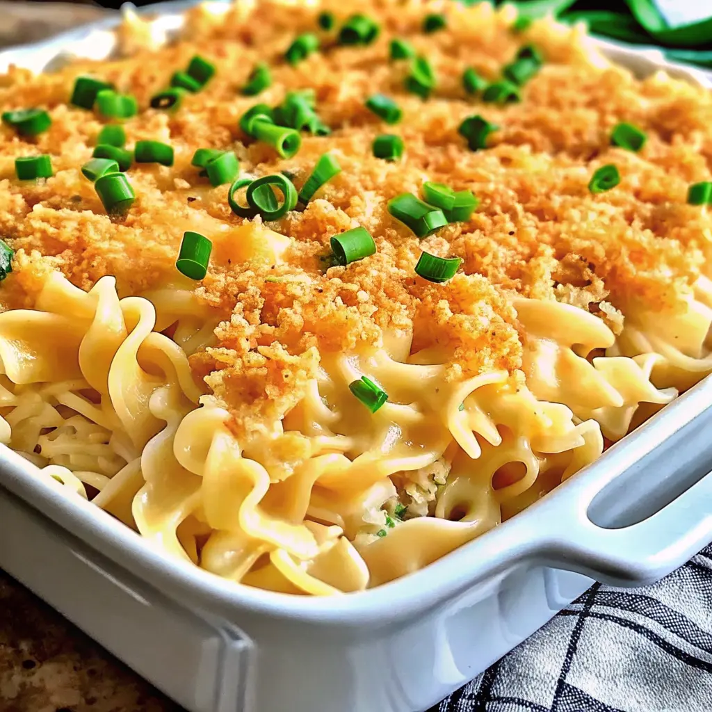 Chicken Noodle Casserole Recipe with crispy cracker topping
