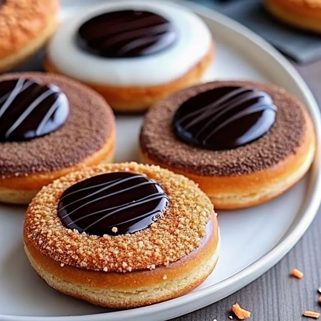 Chocolate-glazed almond cookies on a cooling rack