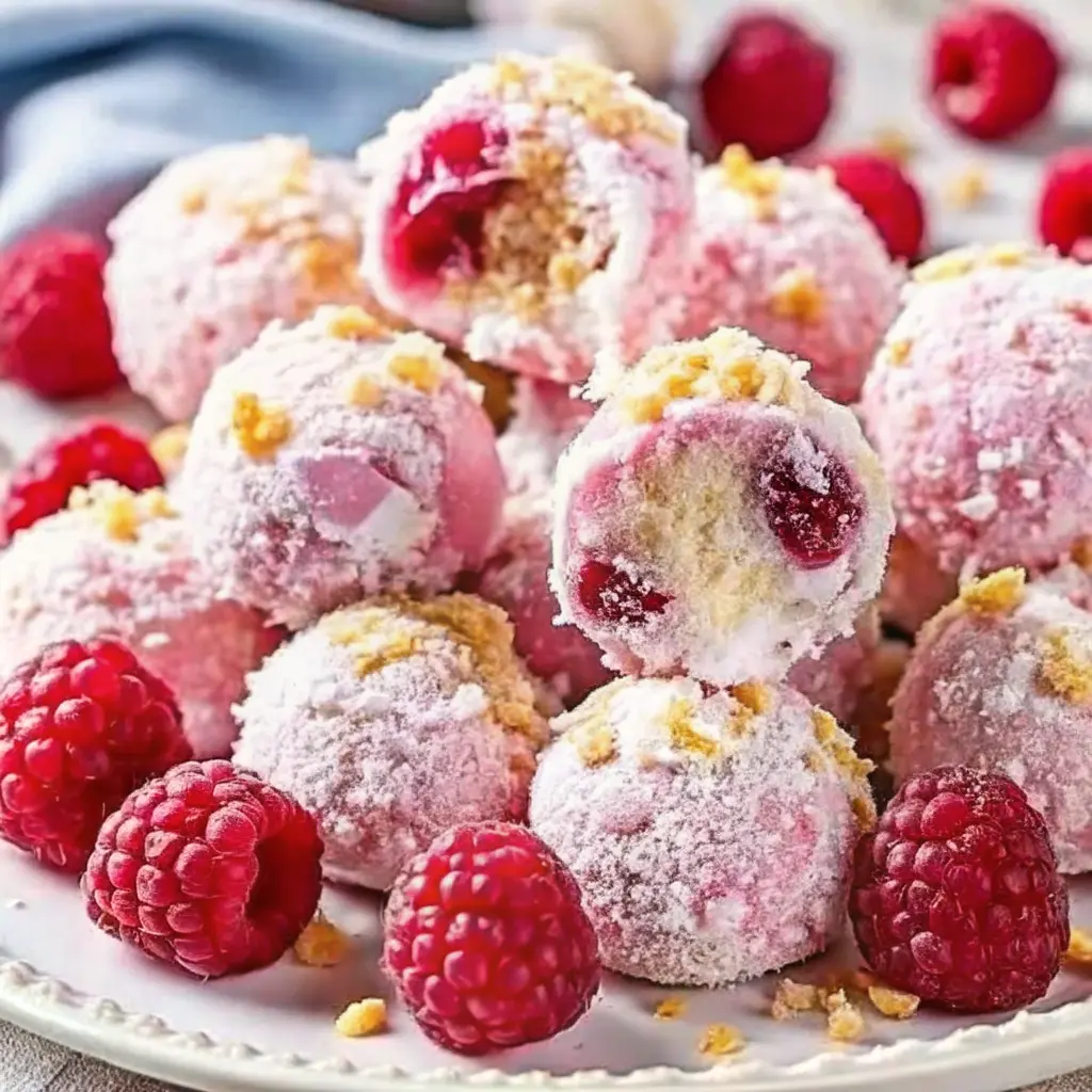 Heavenly raspberry cream cheese bites on a dessert platter