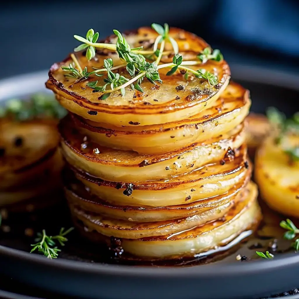 Herbed Parmesan potato stacks baked until golden and crispy
