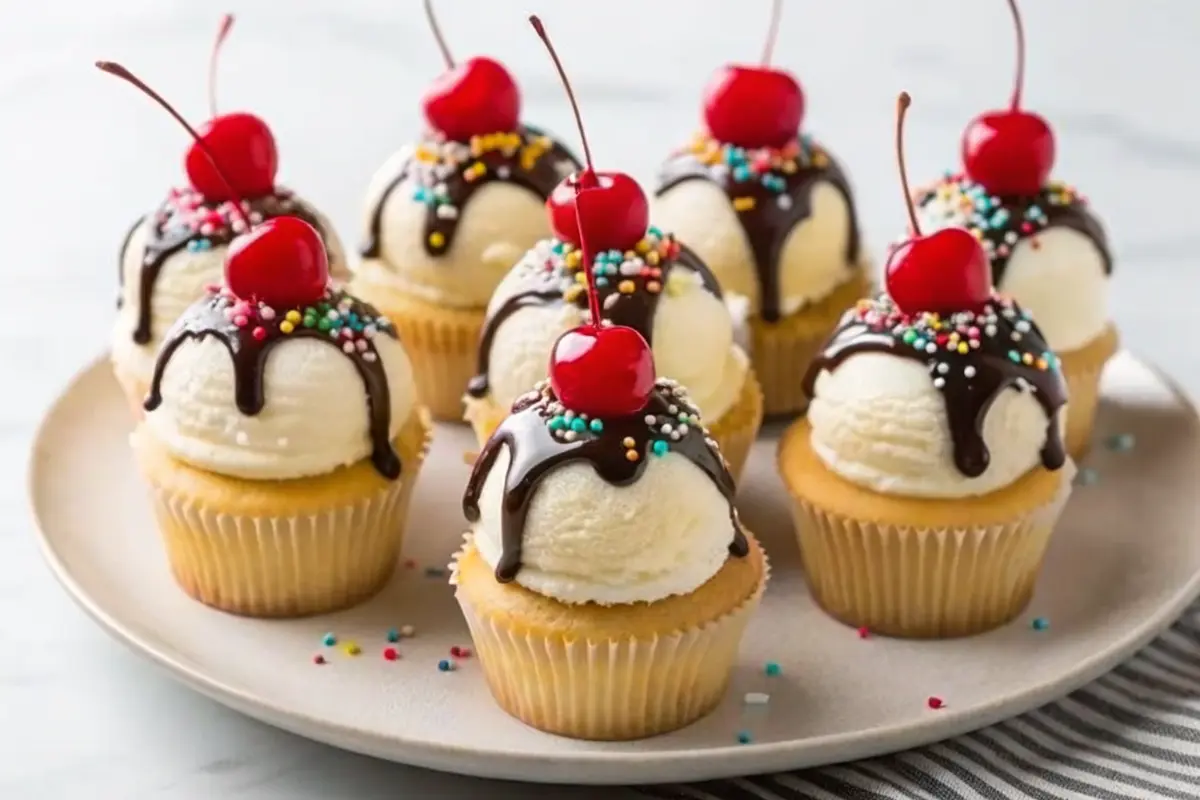 Ice cream cupcakes with sprinkles in liners