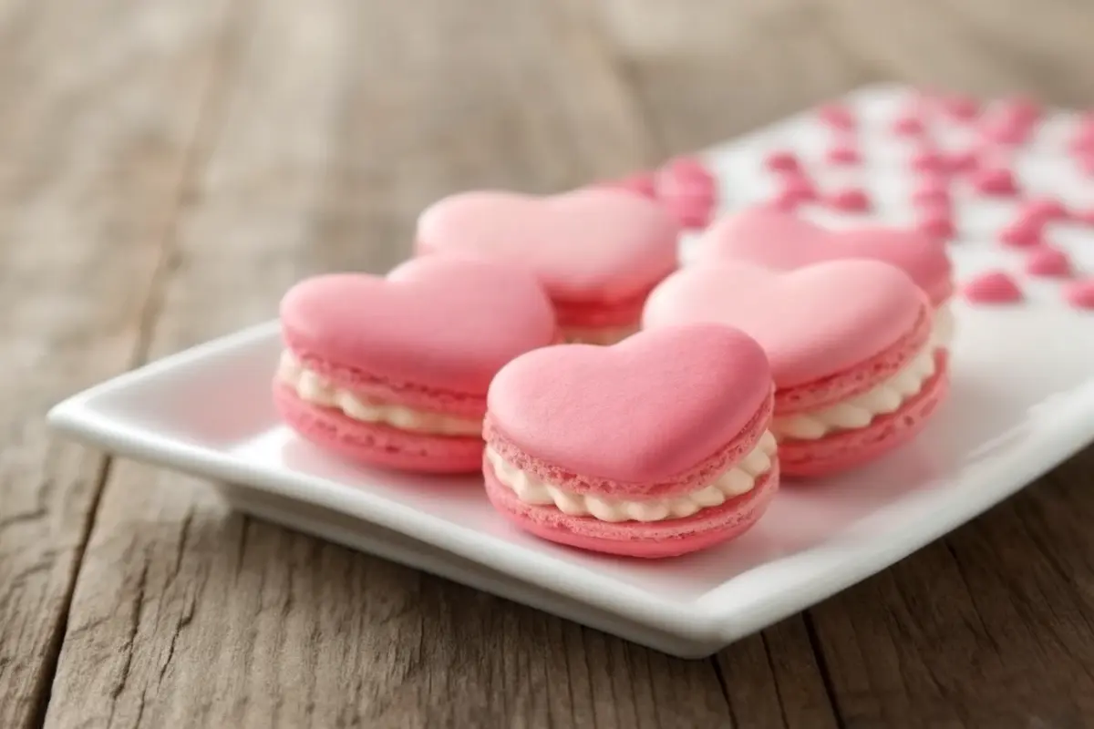 Valentine’s Heart Macarons on a plate