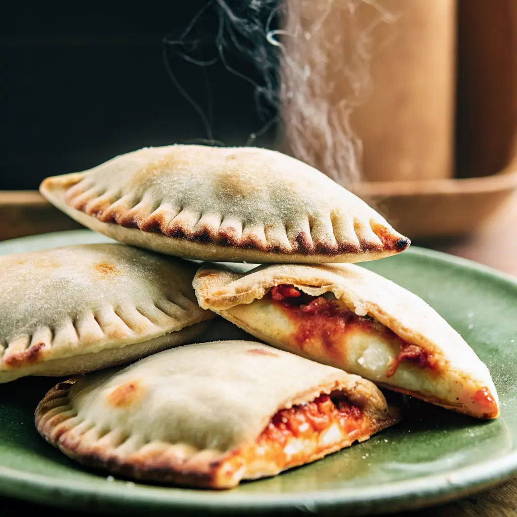 Homemade easy cheesy pizza pockets with golden crust and melted mozzarella
