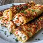 Cheesy seafood crepes filled with shrimp and melted cheese