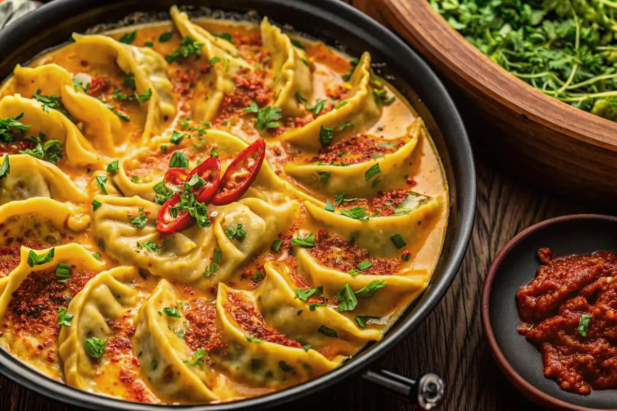 Crispy Baked Potstickers with Creamy Thai Curry Sauce