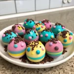 Pastel coated Easter Egg Oreo Cookie Balls arranged on a festive plate