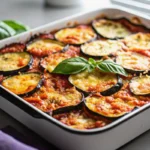Eggplant Ricotta Casserole Recipe baked with melted mozzarella and marinara