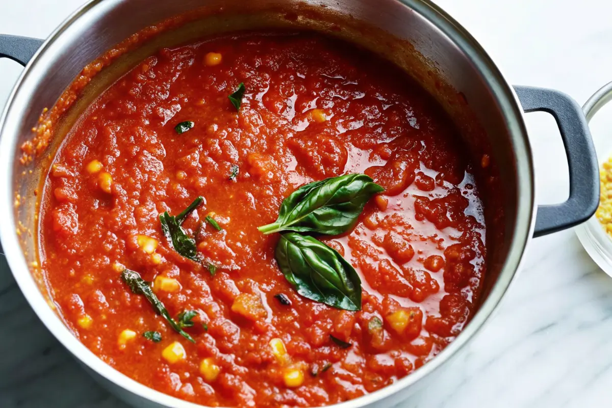 Homemade Marinara Sauce Recipe in a saucepan