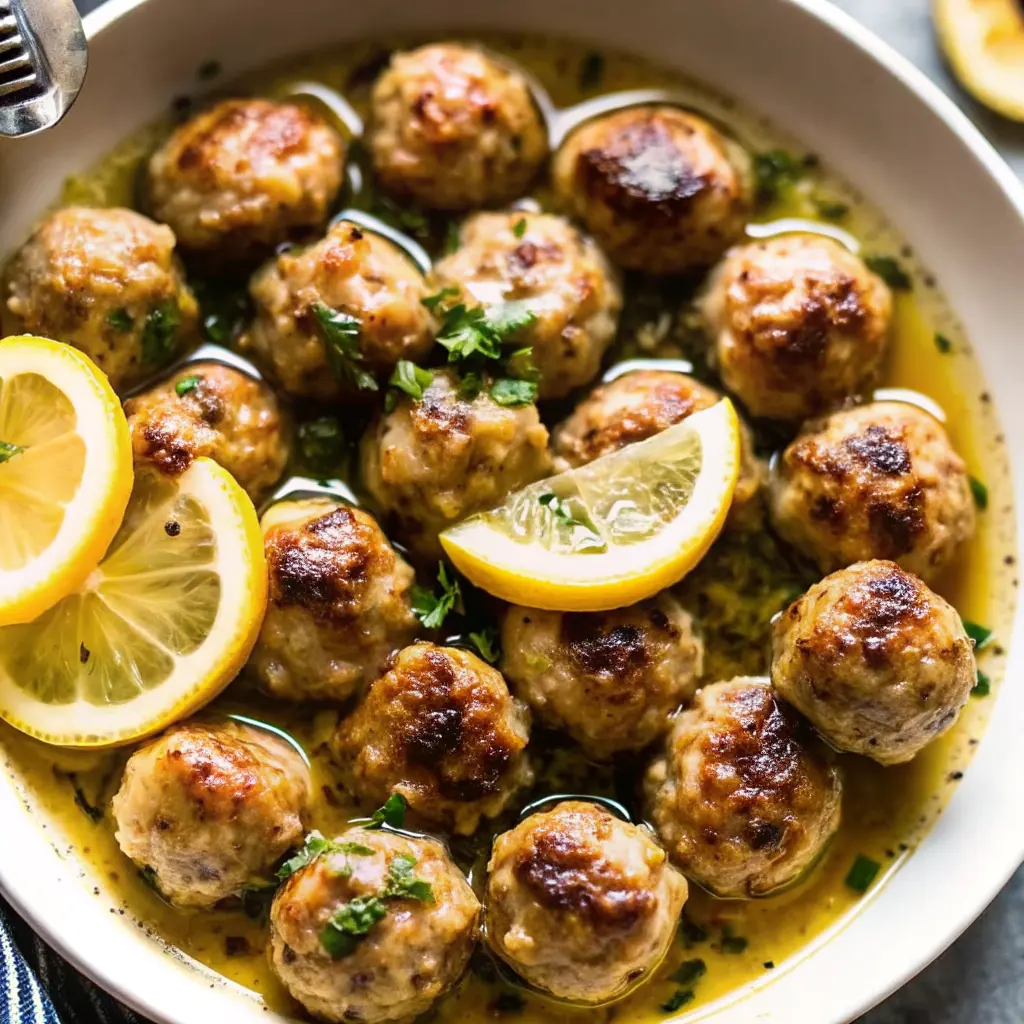 Lemon Garlic Chicken Meatballs with Caper Sauce