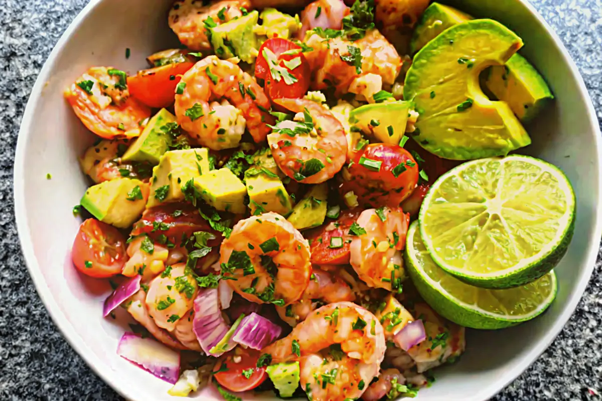 Zesty Shrimp & Avocado Salad in a bowl