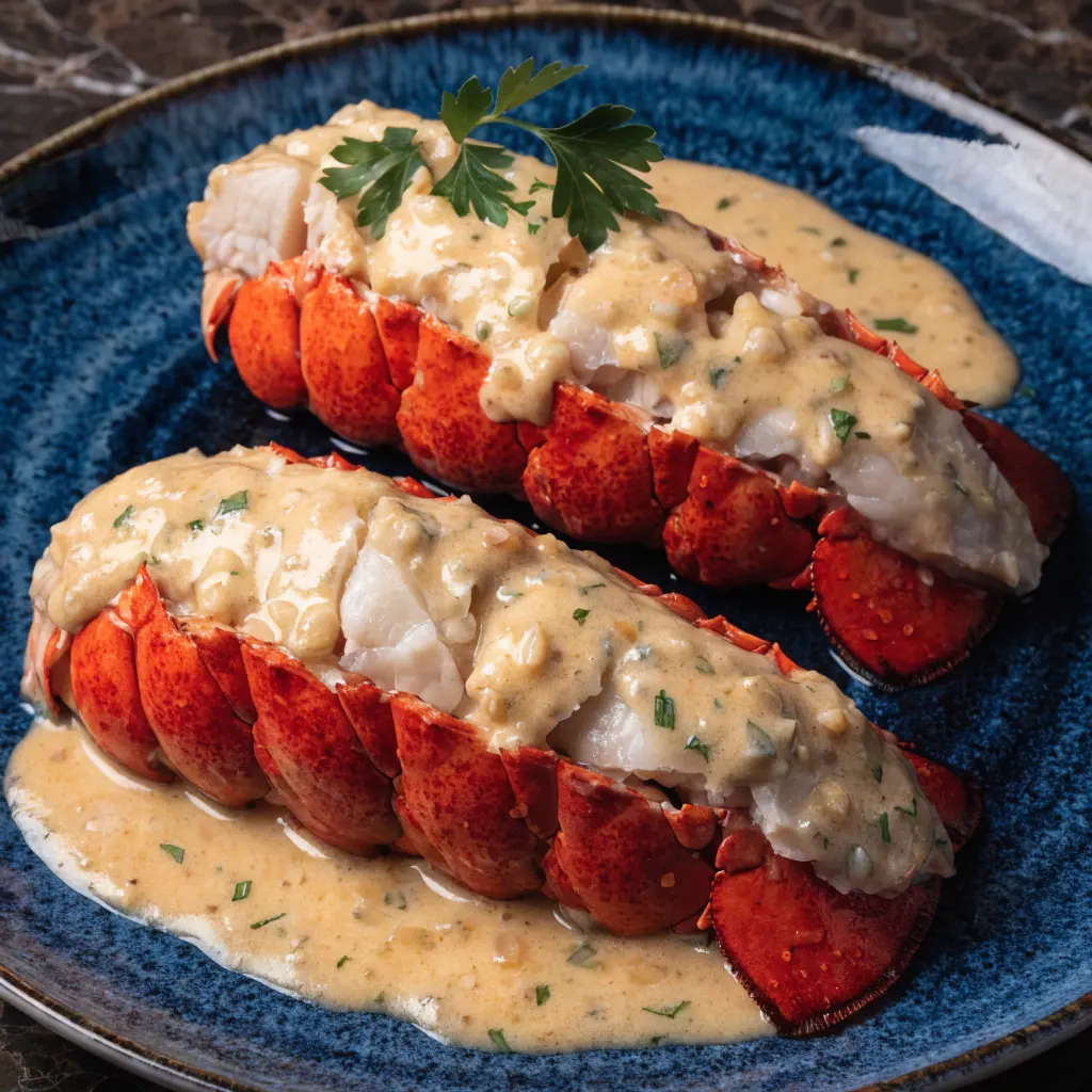 Butter-Seared Lobster Tails with Creamy Garlic Sauce