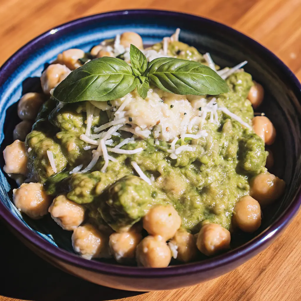 Creamy High Protein Pesto Chickpeas