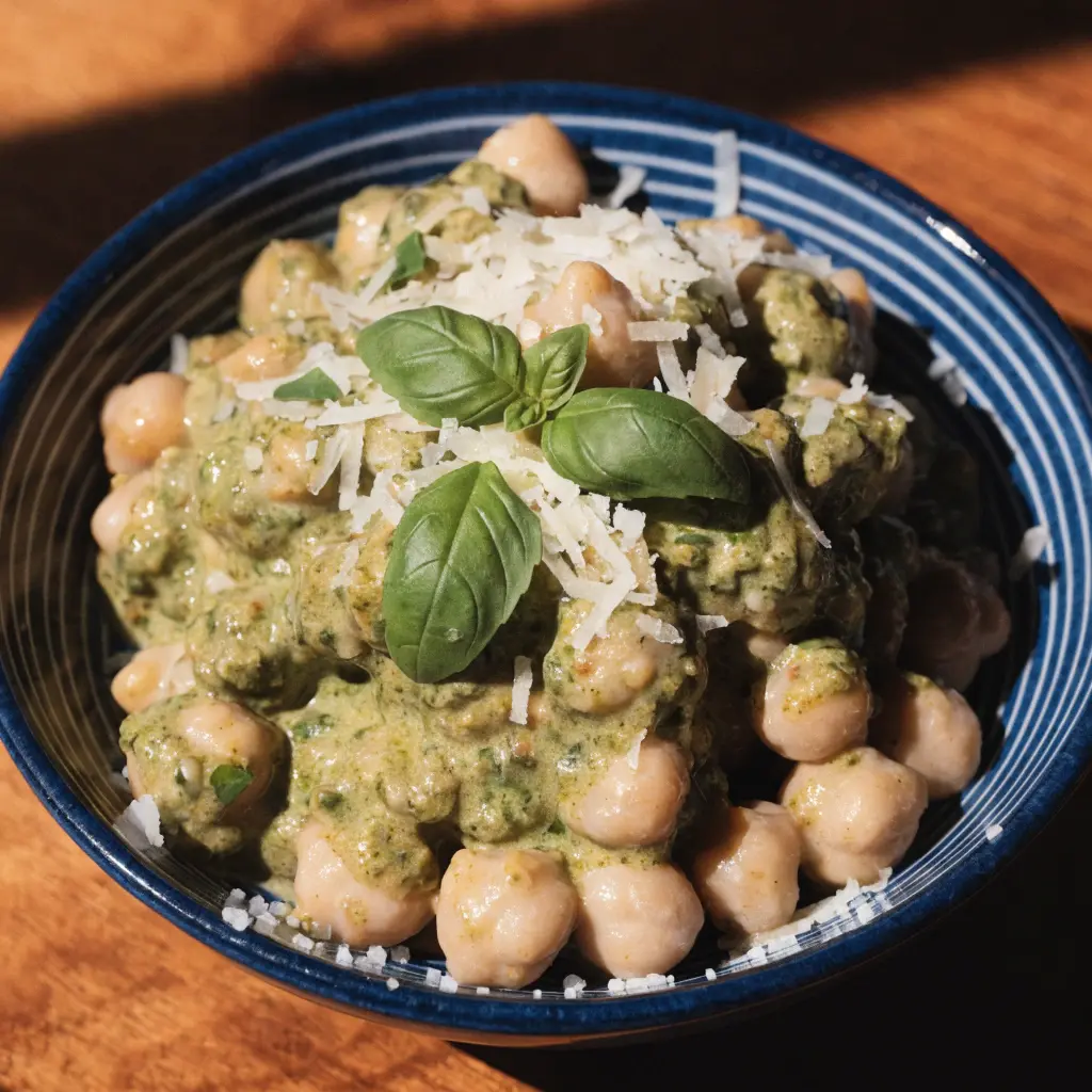 Creamy High Protein Pesto Chickpeas