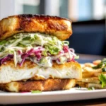 Crispy mozzarella chicken sandwich with melted cheese in a toasted bun