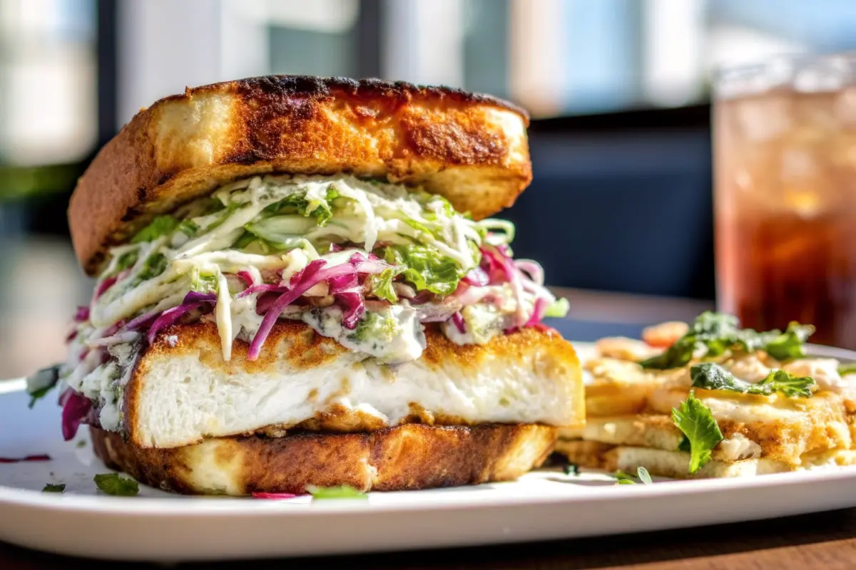 Crispy mozzarella chicken sandwich with melted cheese in a toasted bun