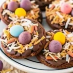 Easter chocolate birds nest cookies with candy eggs