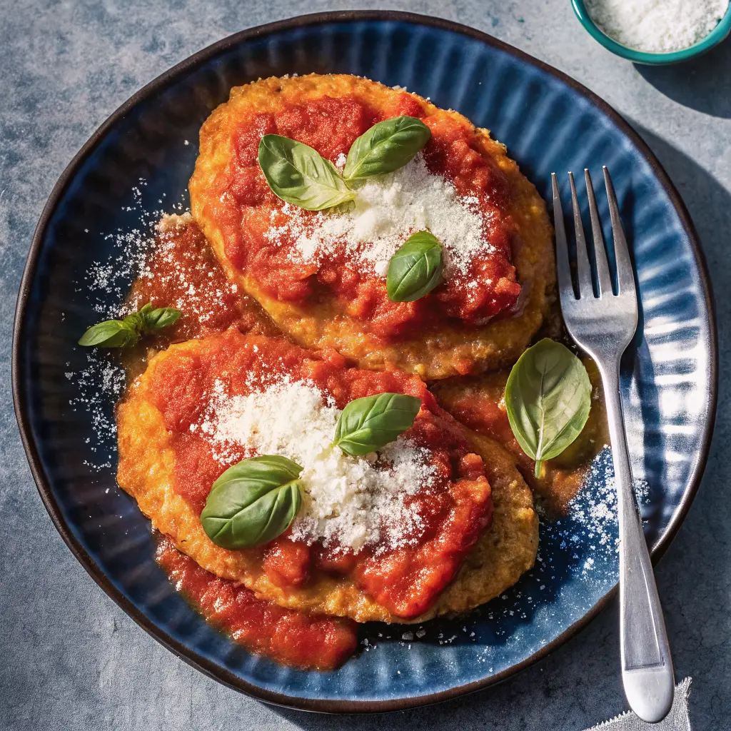 crispy Italian basil chicken cutlets with fresh basil