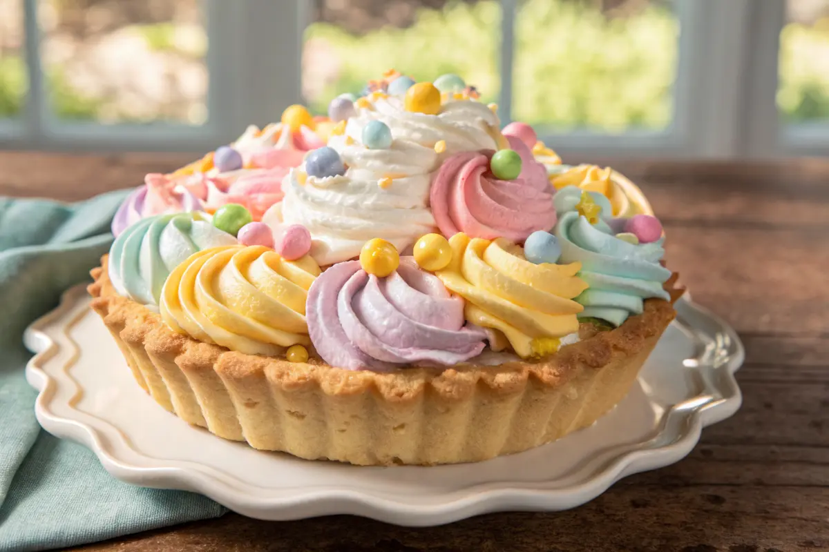 No-Bake Easter Pastel Swirl Cream Pie with colorful marbled filling