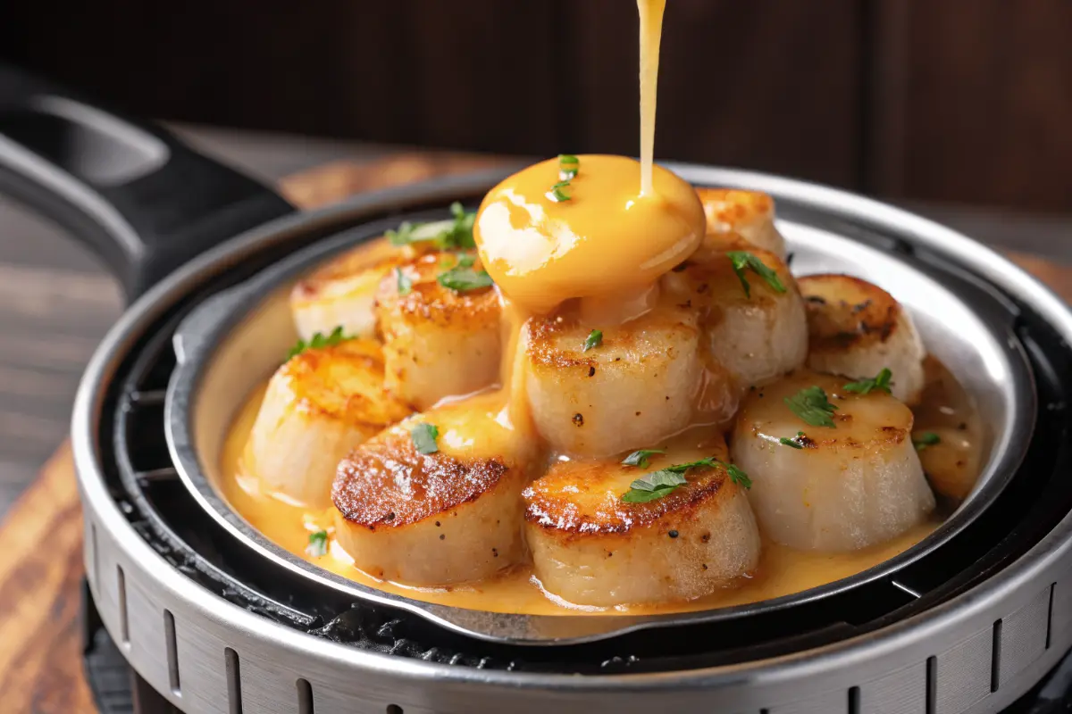 air fryer scallops cooked golden brown