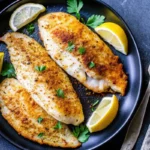 Crispy Air Fryer Tilapia Recipe fillets served with lemon