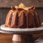 apple pecan cake with caramel glaze slice