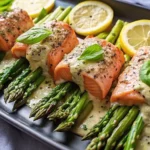 asparagus lemon basil ricotta stuffed salmon rolls plated