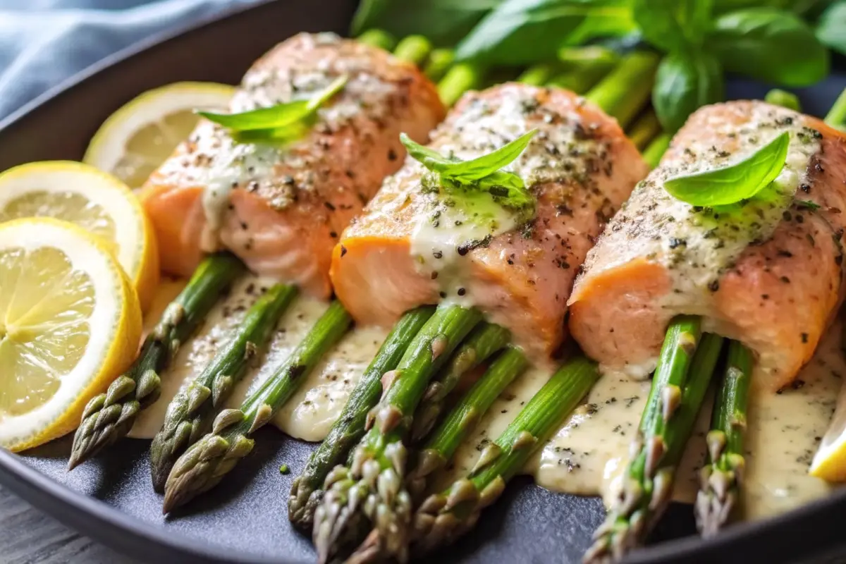 Asparagus And Lemon Basil Ricotta Stuffed Salmon Rolls