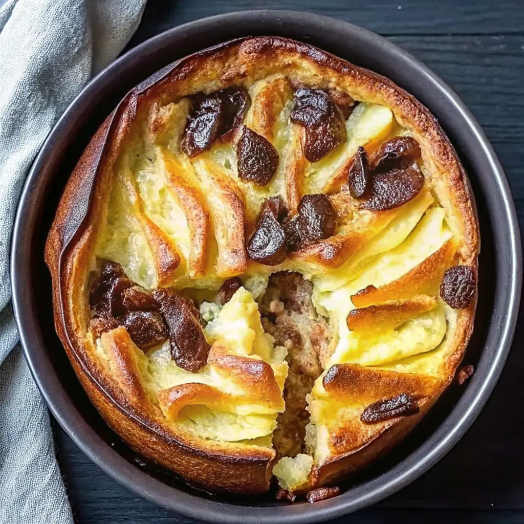 brioche bread pudding recipe with golden crust and custard center