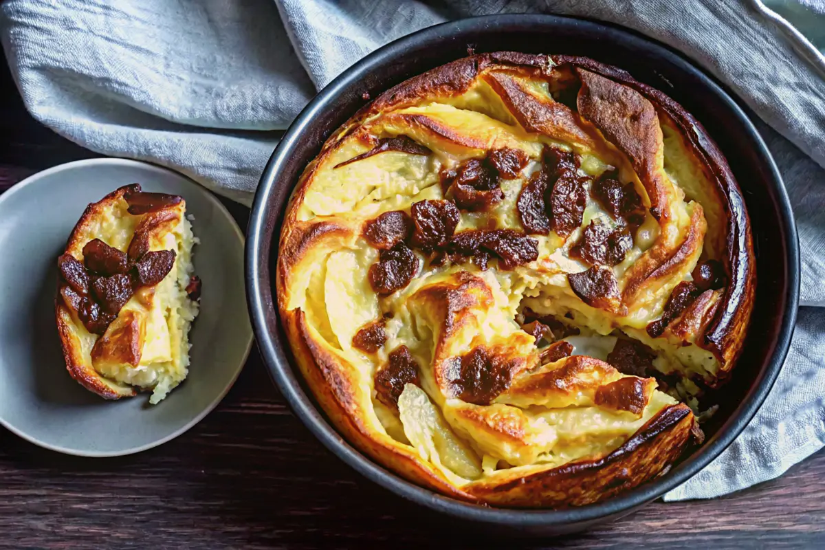 brioche bread pudding recipe with golden crust and custard center