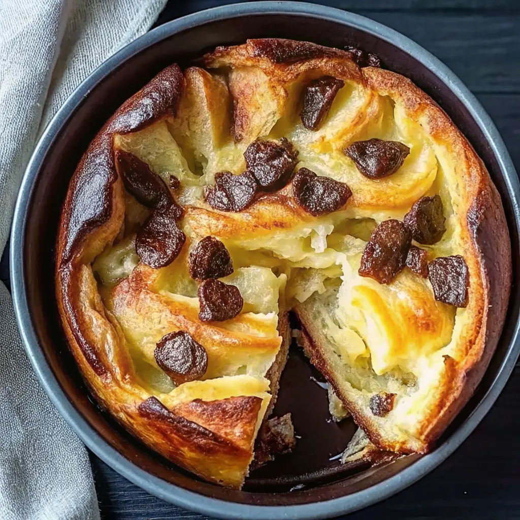 brioche bread pudding recipe with golden crust and custard center