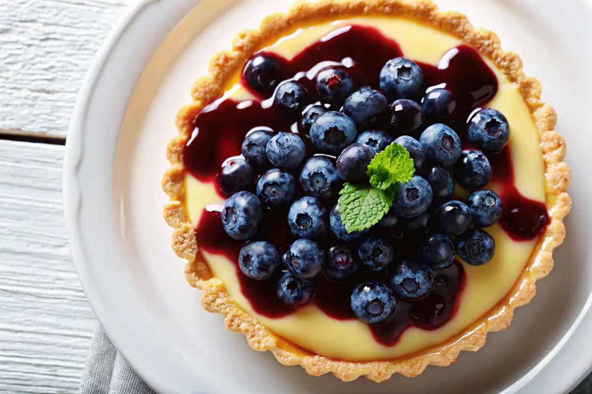 Lemon blueberry tart recipe with creamy filling and fresh blueberry topping