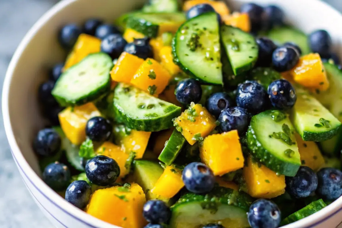 mango cucumber salad in a bowl