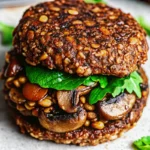 Mushroom veggie burger with walnut crunch served in a bun