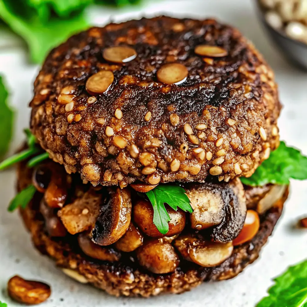 Mushroom Veggie Burger with Walnut Crunch