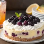 No bake blackberry lemonade pie with fresh berries and lemon slices