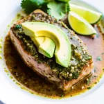 seared tuna with avocado recipe plated dish